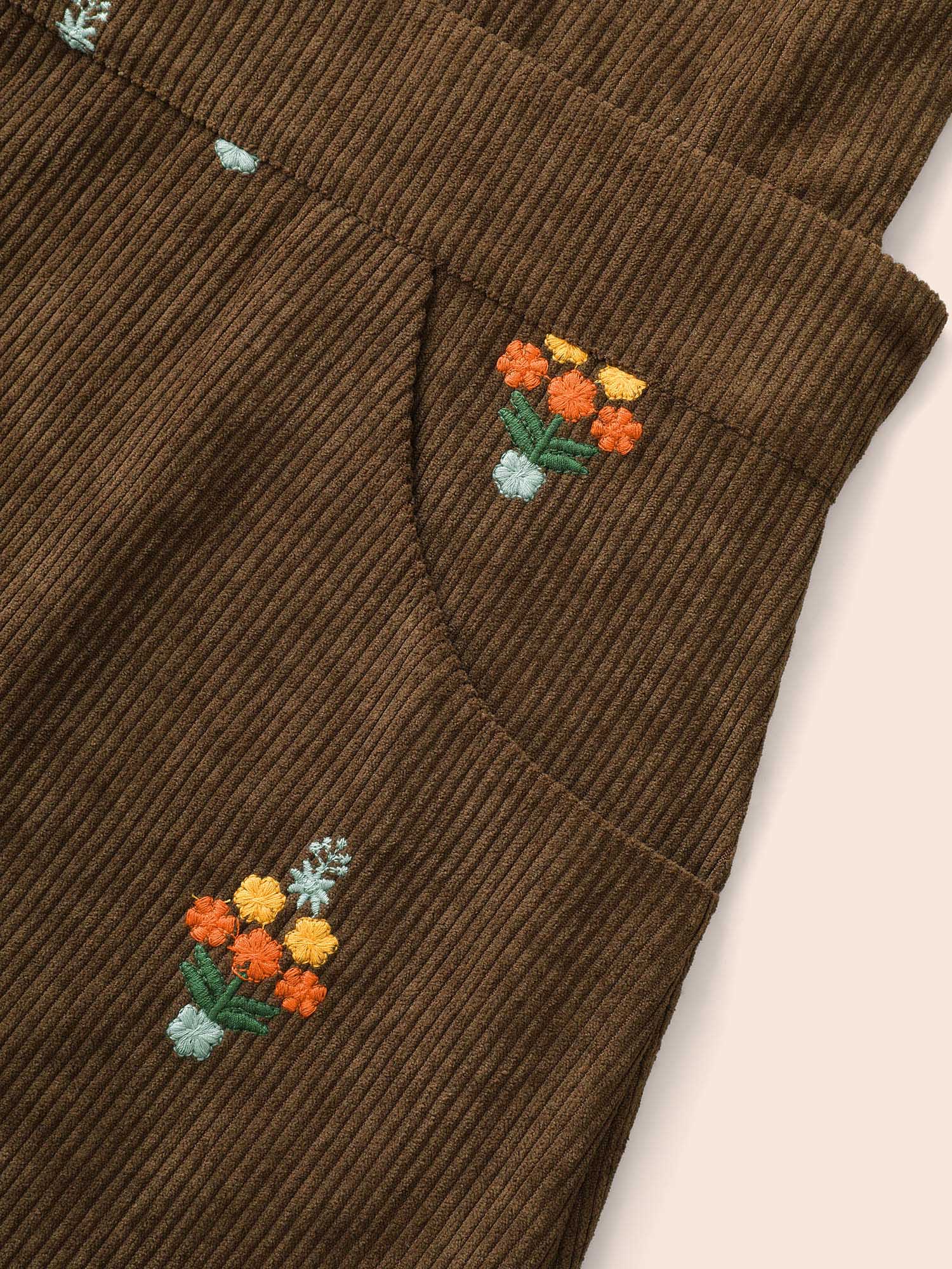 Floral Embroidered Corduroy Overall Dress