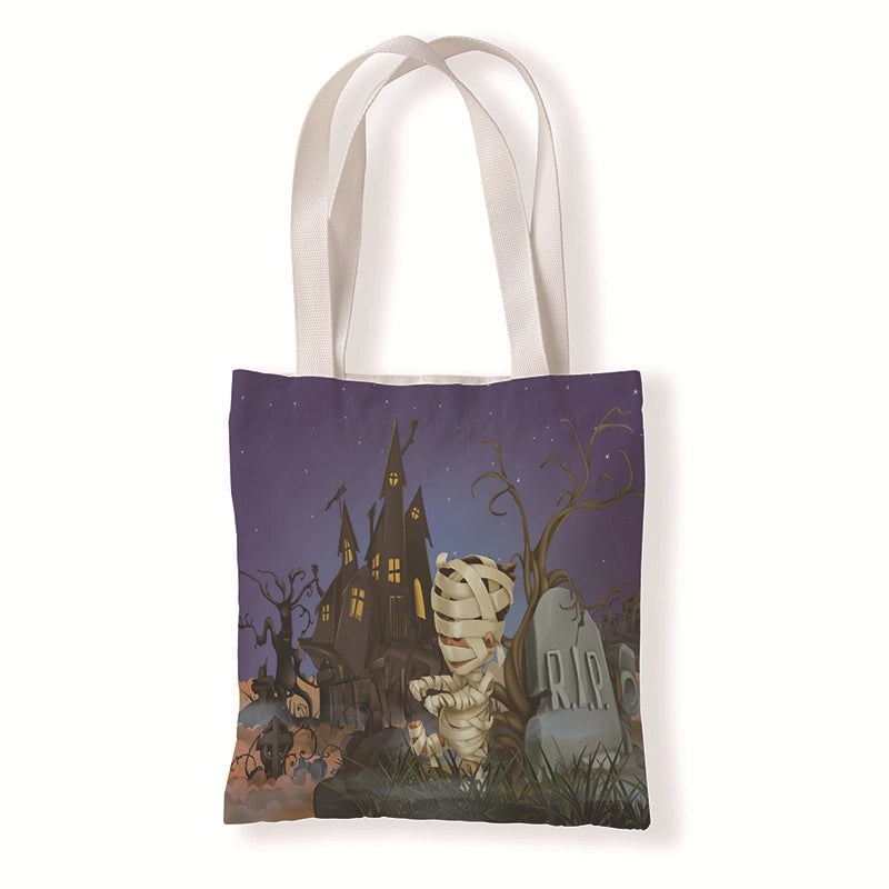 Halloween Unisex Medium Canvas Pumpkin Letter Elegant Streetwear Square Open Canvas Bag