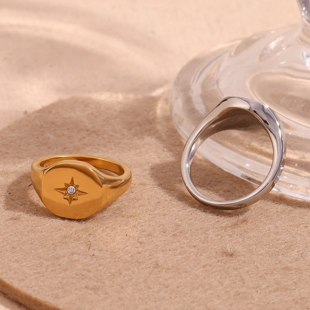 Fashion Versatile Octagram Geometric Stainless Steel 18K Gold Plated Rings