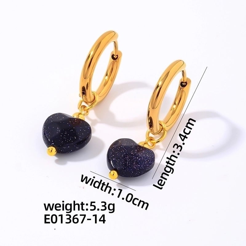 1 Pair Vintage Style Minimalist Heart Shape Plating 304 Stainless Steel Natural Stone Drop Earrings