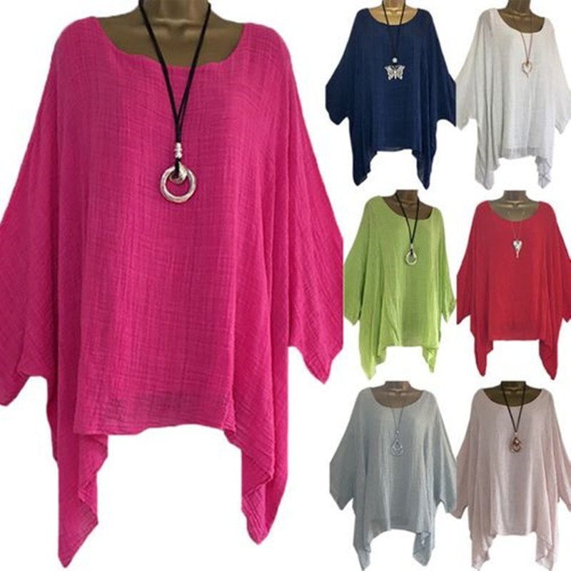 Fashion solid color round neck irregular shirt