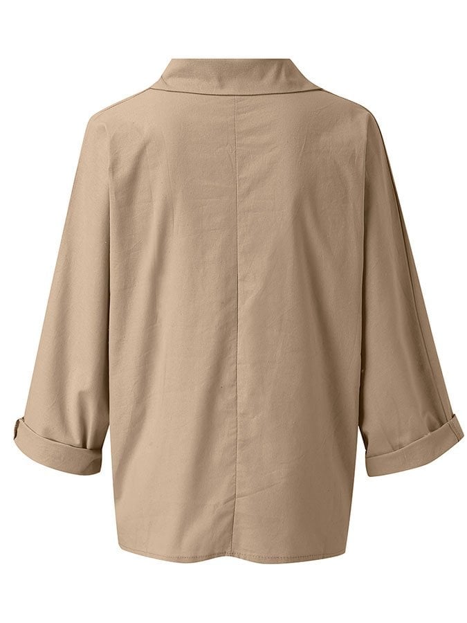 Solid Color V-Neck Long Sleeve Shirt