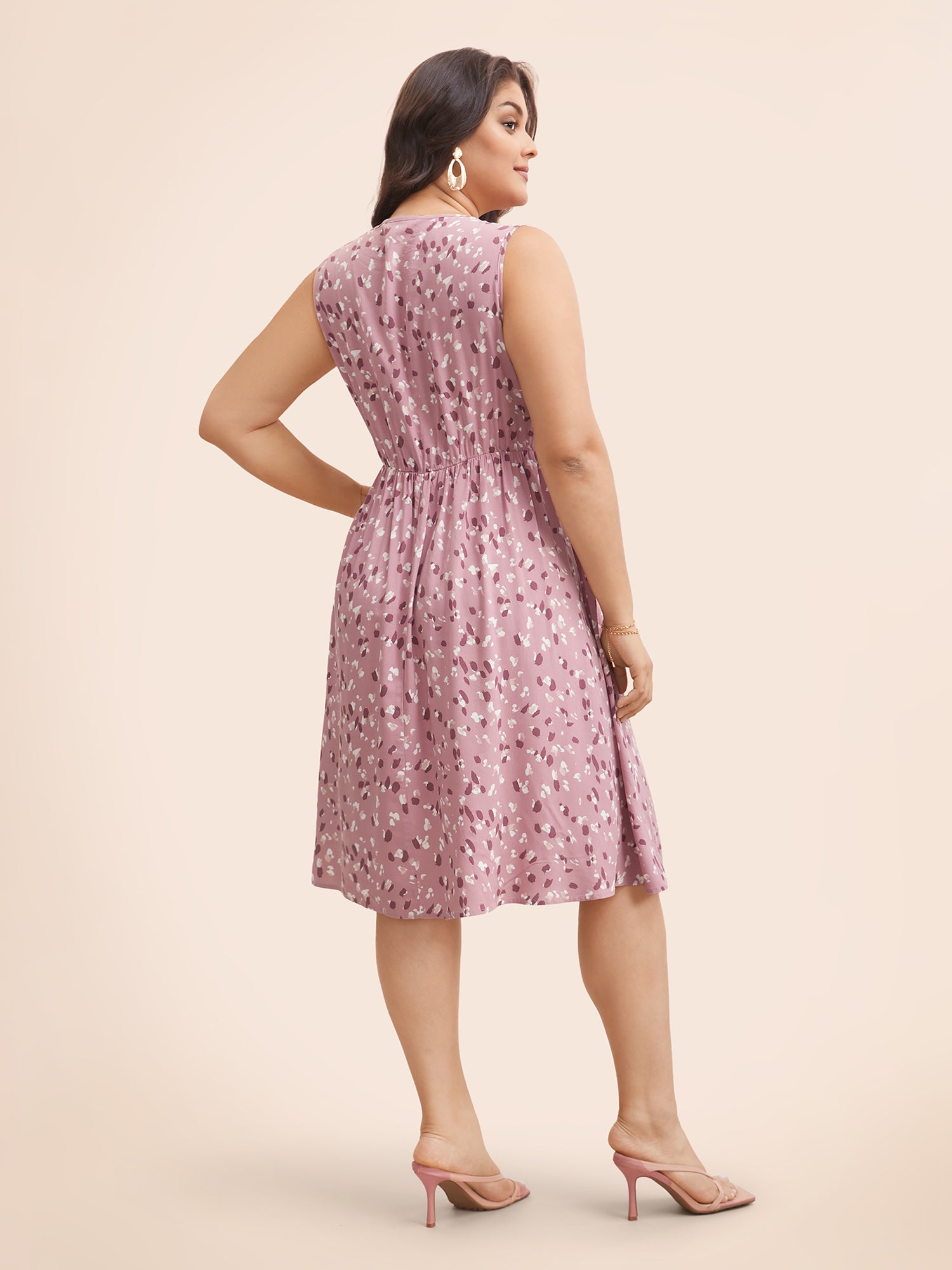 Allover Print Pocket Flutter Crossover Ruched Tank Dress