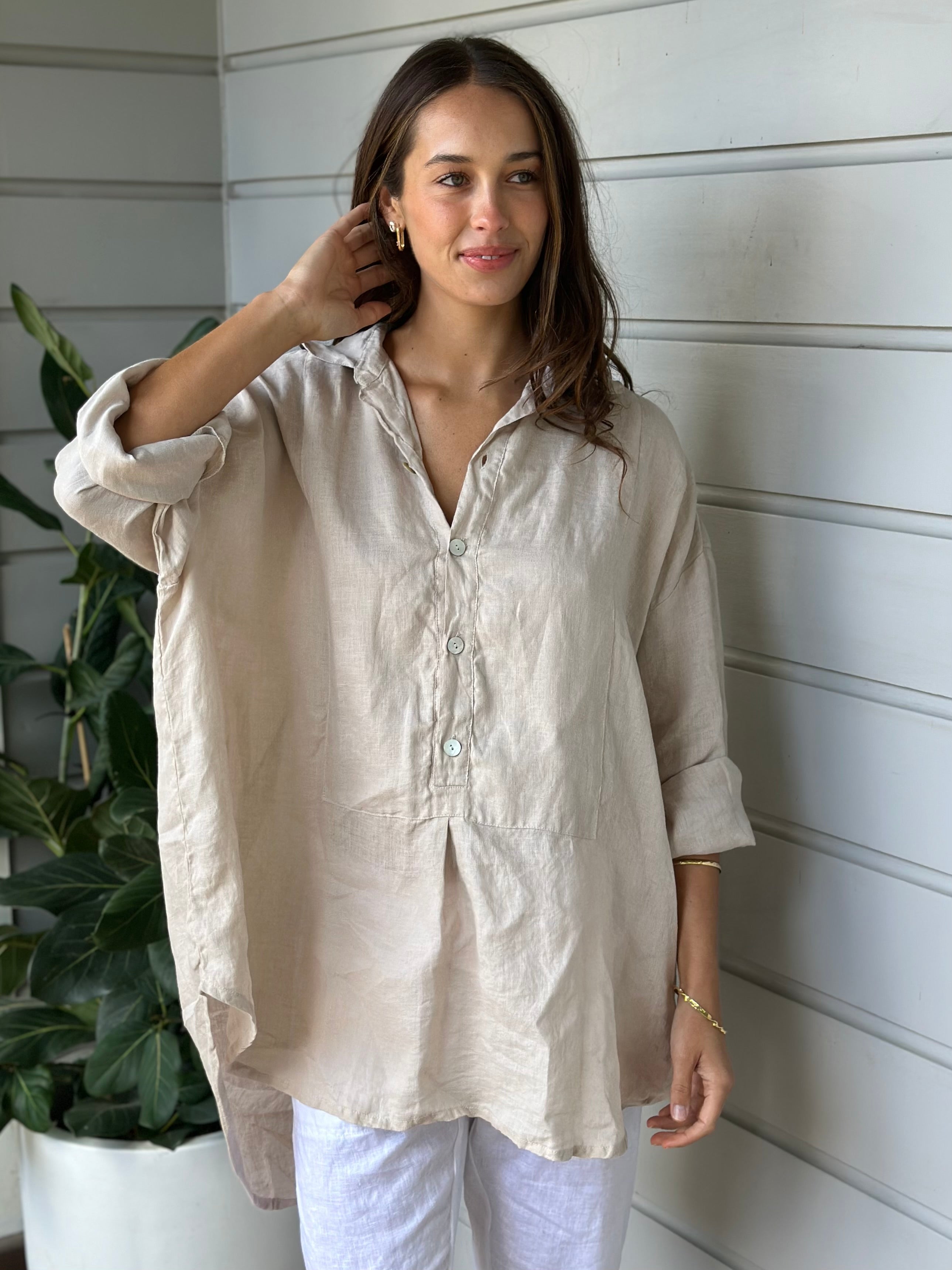 megan shirt - almond linen