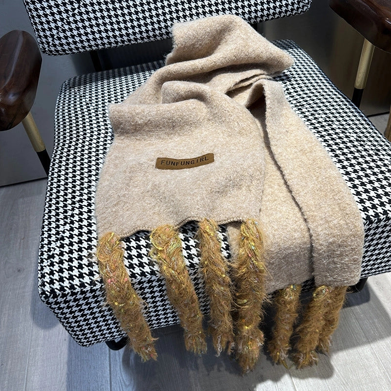 Women's Minimalist Solid Color Wool Blend Knitted Scarf