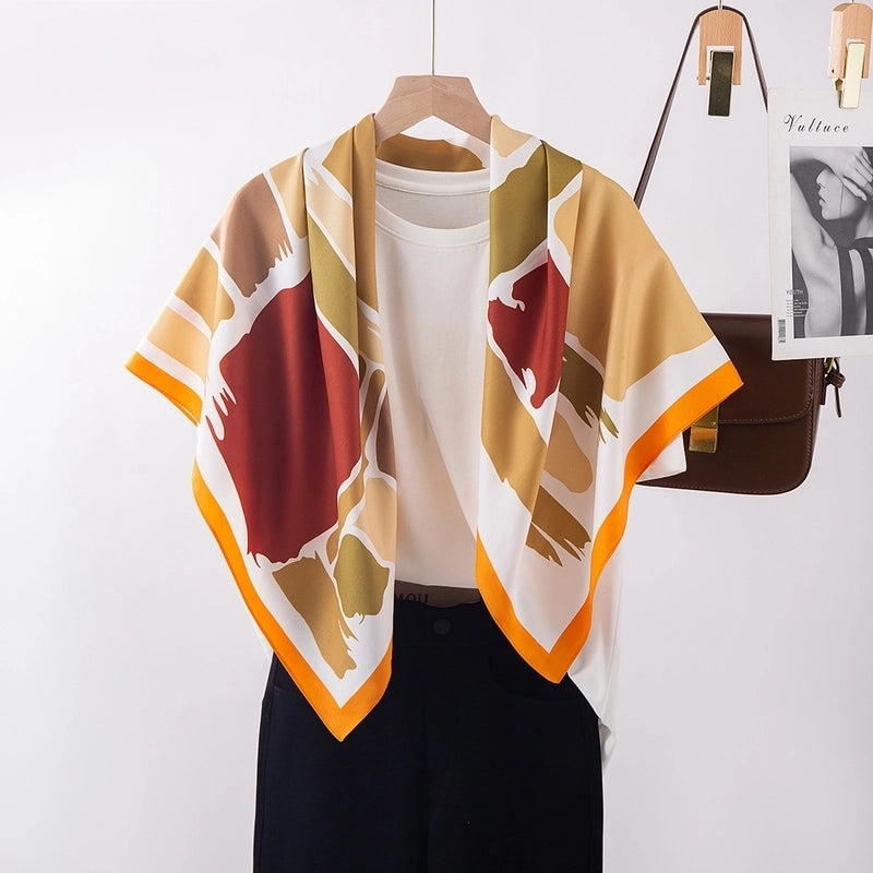 Women's Casual Vacation Minimalist Coconut Tree Satin Printing And Dyeing Flowers Silk Scarf