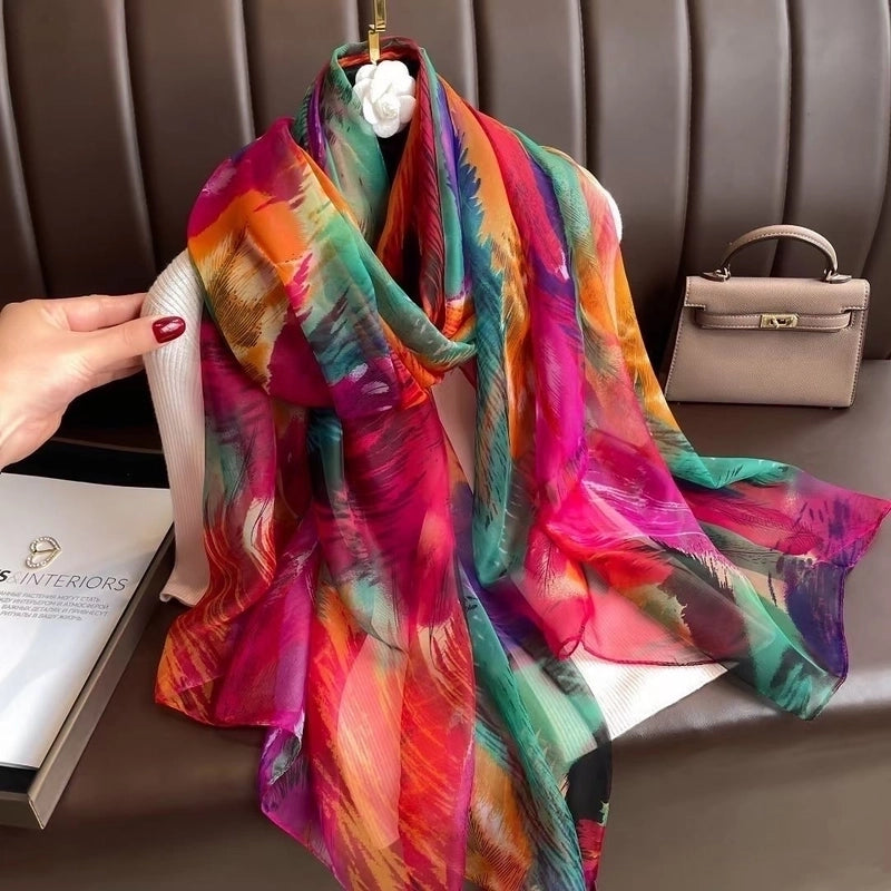 Women's Elegant Color Block Yourou Yarn Silk Scarf