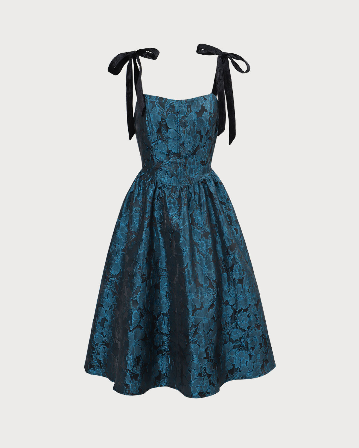 The Navy Tie Shoulder Jacquard Midi Dress