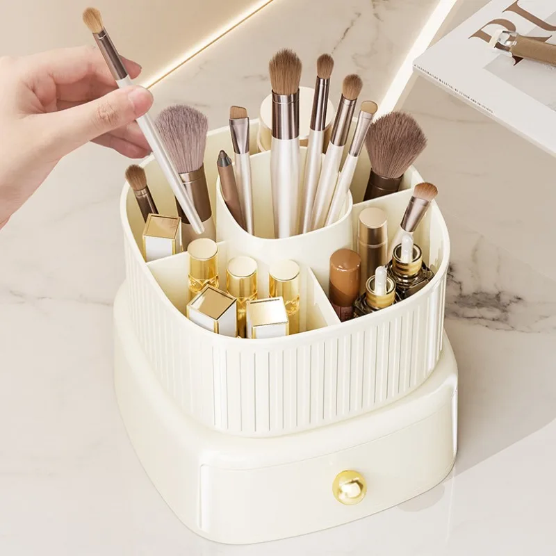 360° ROTATING MAKEUP BRUSH BOX WITH DRAWER ORGANIZER FOR VANITY