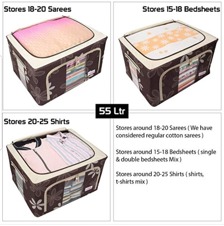 Folding Oxford Cloth Steel Frame Clothing Quilts Pillows Storage Bag Folding Organizer Box Storage Bag Zipper Lid