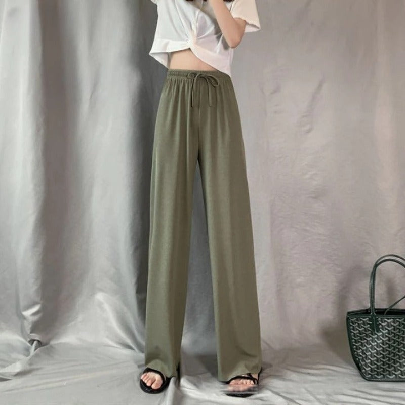 High Waist Straight Ice Silk Trousers For Women
