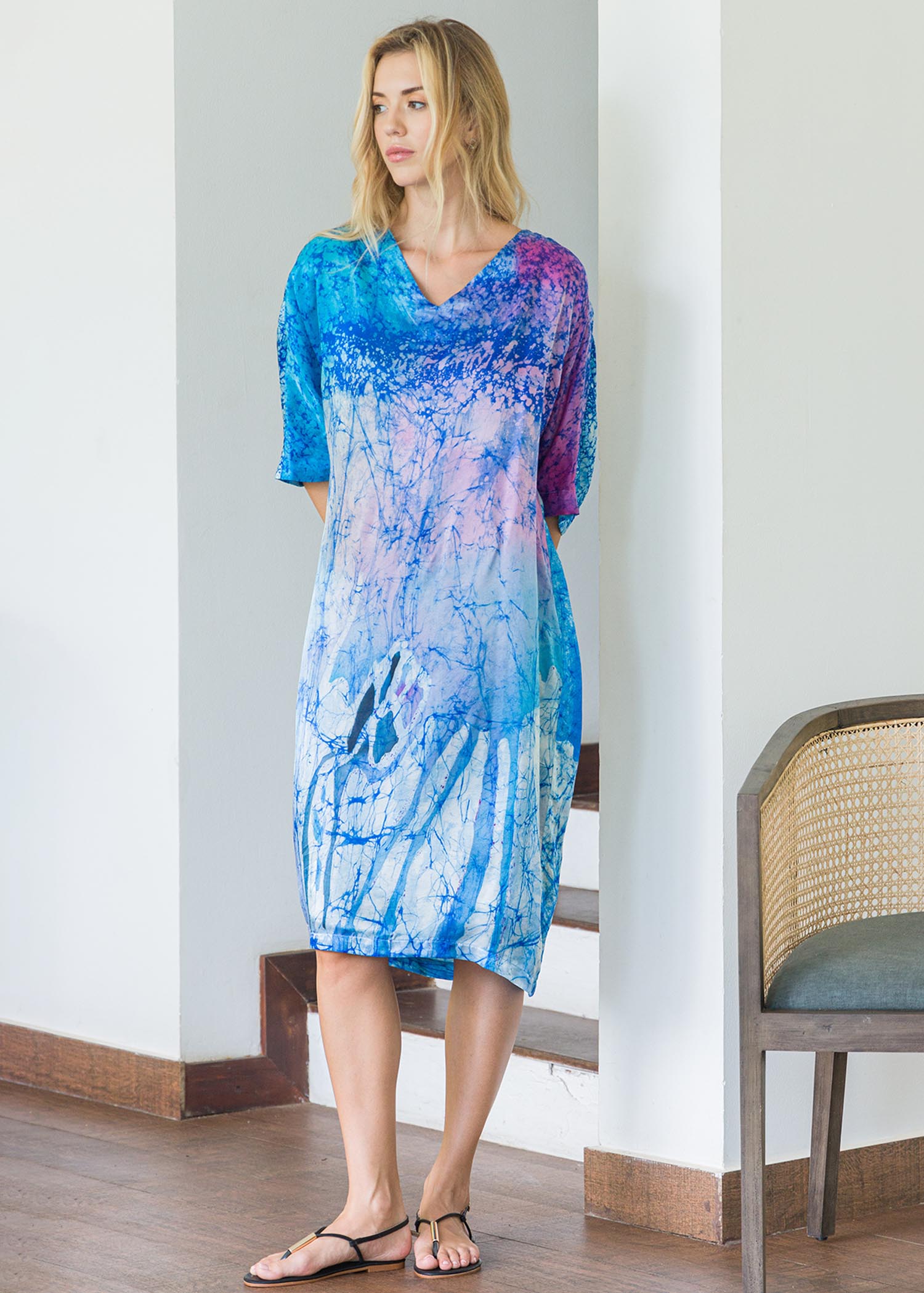 Blended Coloured Batik Kaftan Dress