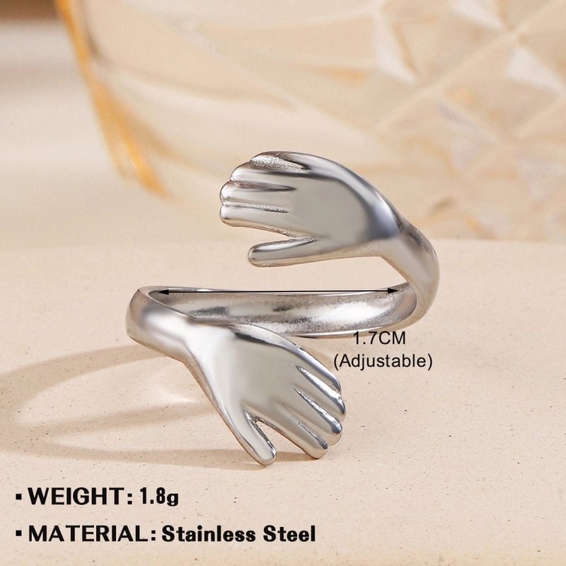 Minimalist Hand Heart Shape 304 Stainless Steel Plating Open Rings