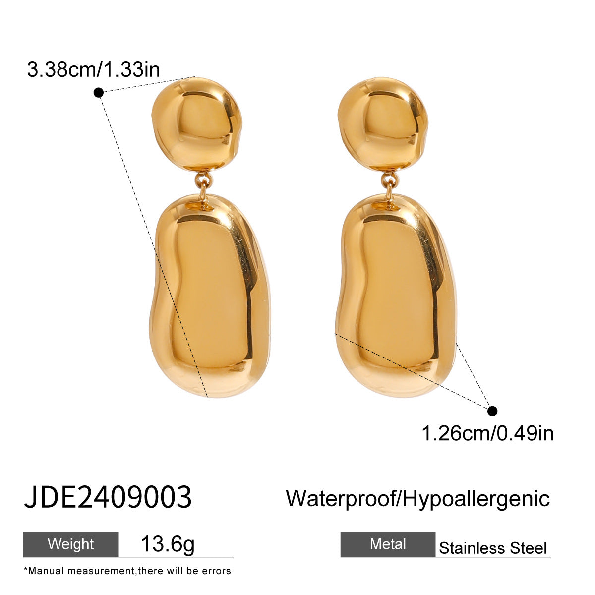 Stainless Steel Water Drop Open Bracelet Earrings Niche Bracelet Earrings Titanium Steel