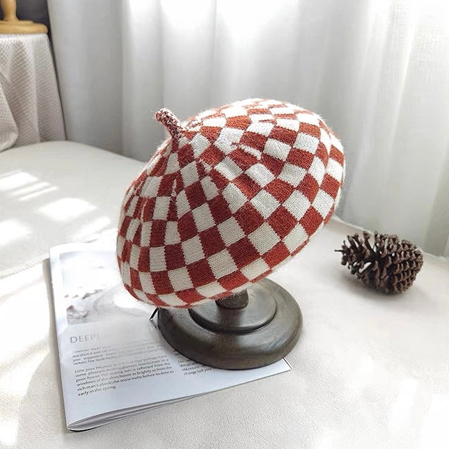 Checkerboard Wool Beret
