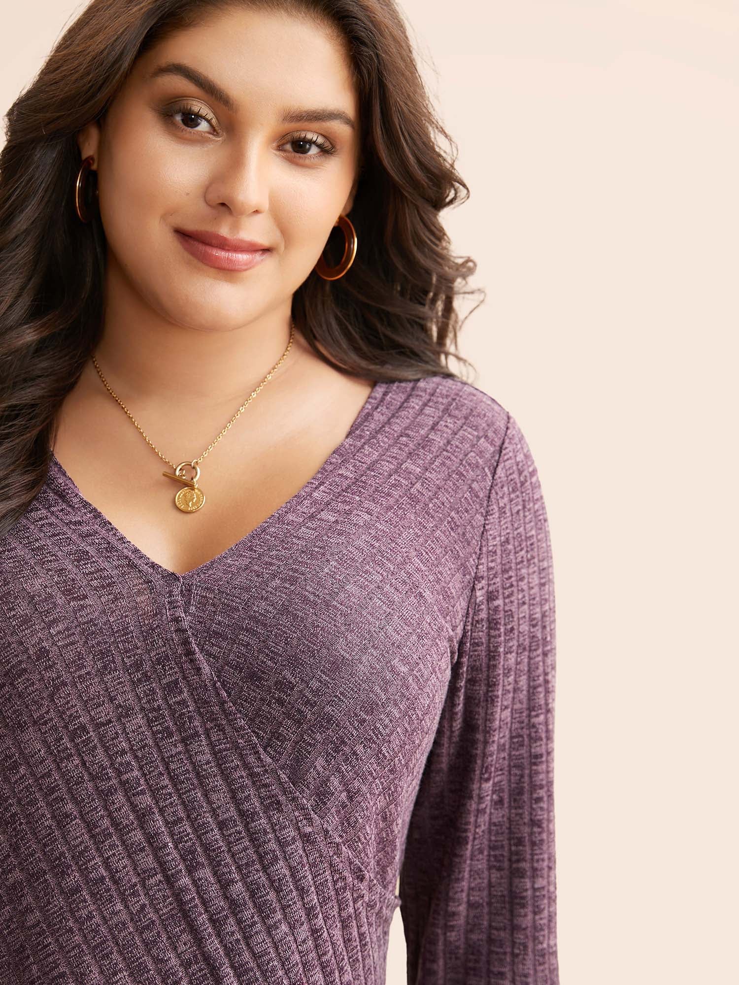 Solid Rib Knit Wrap Jersey Top