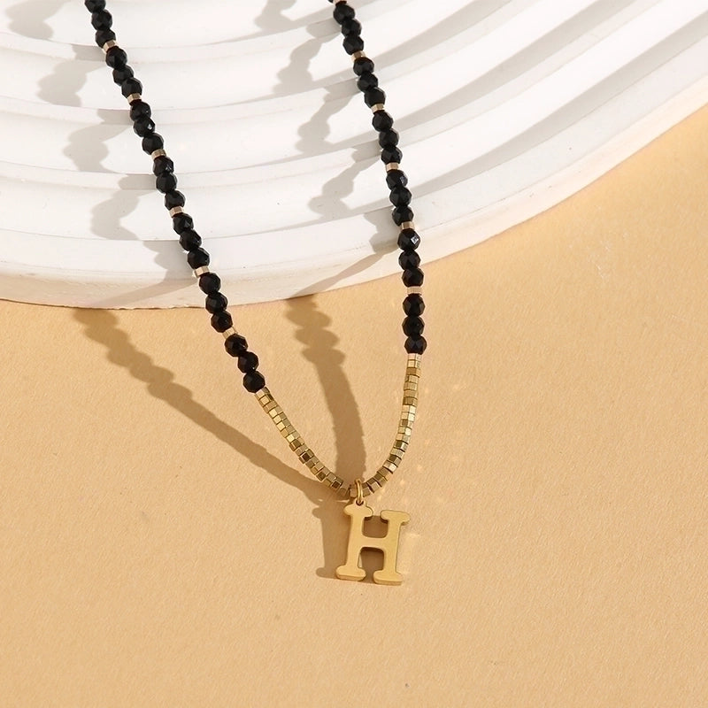Casual Letter 304 Stainless Steel 18K Gold Plated Beaded Pendant Necklace