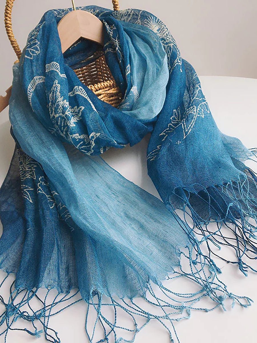 Women Ethnic Tie-dye Geometric Flower Tassel Travel Scarf