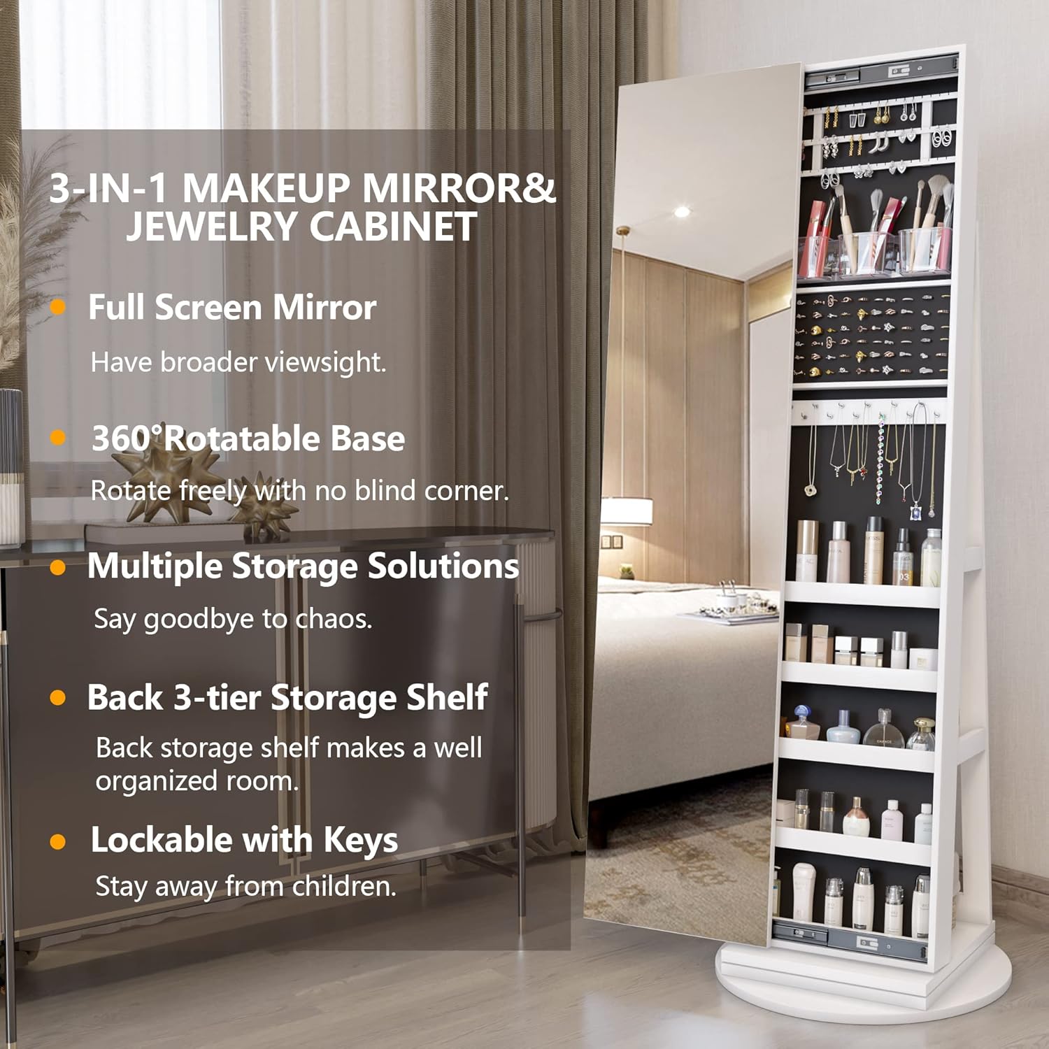 360° Swivel Jewelry Cabinet with Full Length Mirror