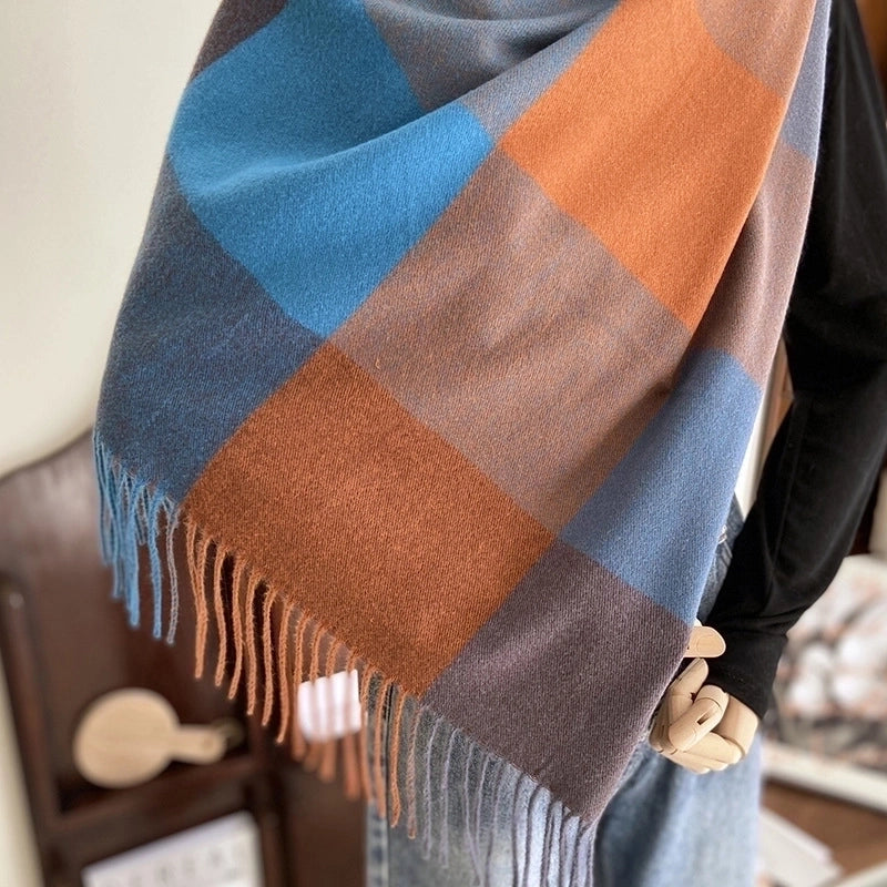 Women's Fashion Plaid Polyester Tassel Winter Scarves