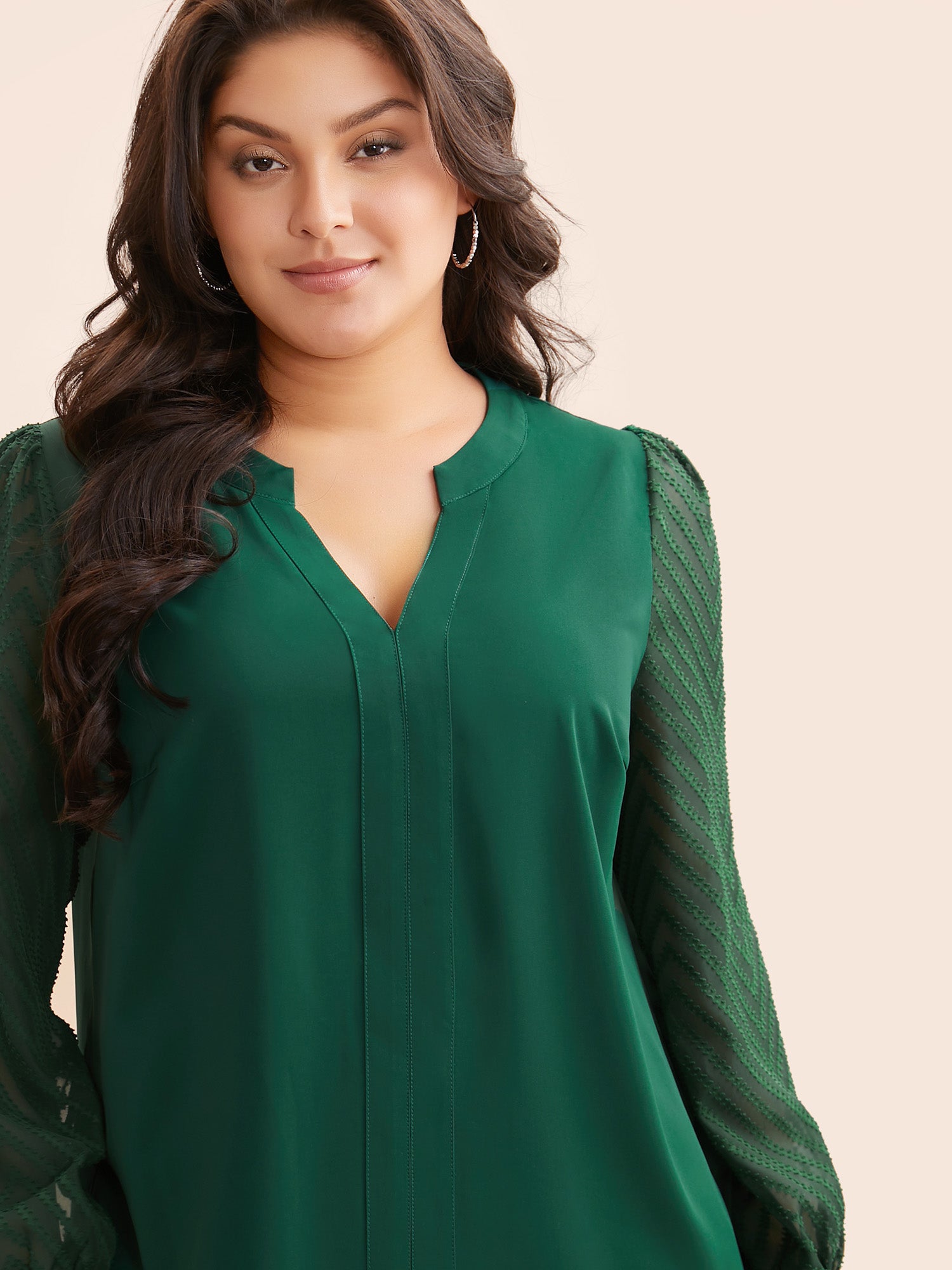 Solid Textured Notched Collar Pleated Blouse