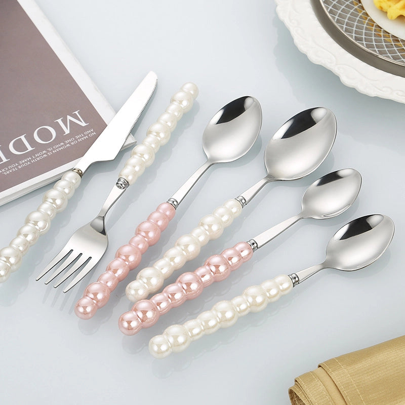 Ceramic Pearl Handle Stainless Steel Knife. Fork And Spoon Creative Light Luxury Western Food Hotel Steak Knife Dessert Spoon Tableware Suit