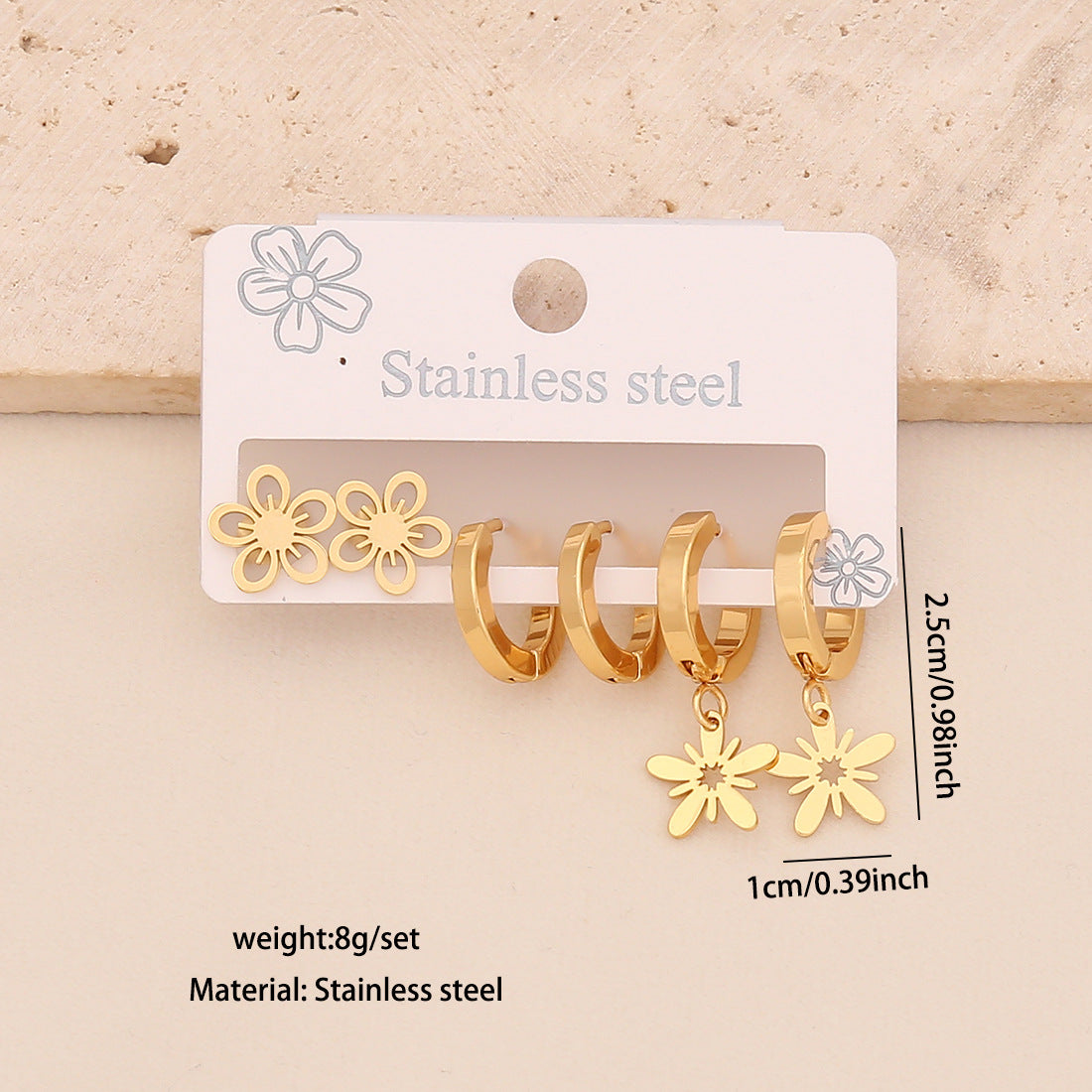 3 Pairs Of Love Butterfly Stainless Steel Earrings Set Flower Crown Earrings E612