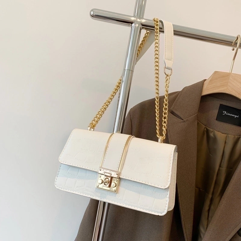 Women's Pu Leather Solid Color Vintage Style Square Magnetic Buckle Shoulder Bag Square Bag Chain Bag