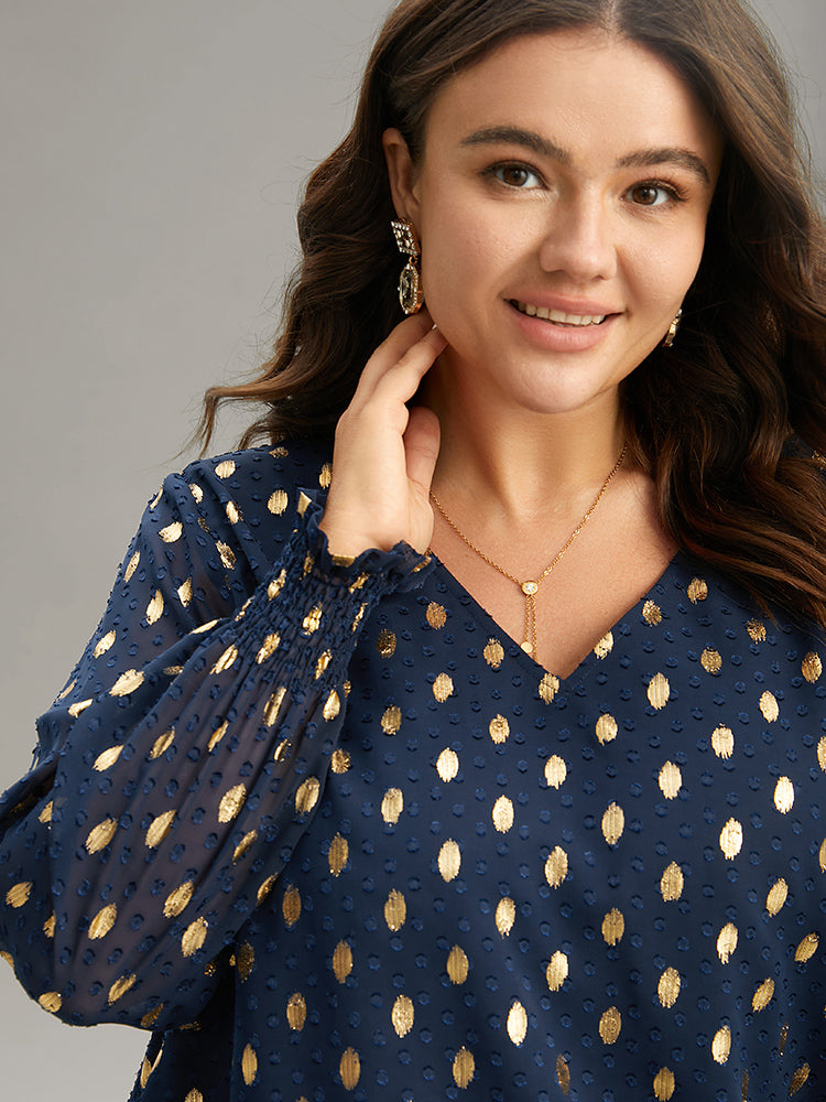 Glitter Polka Dot Textured Shirred Tiered Blouse
