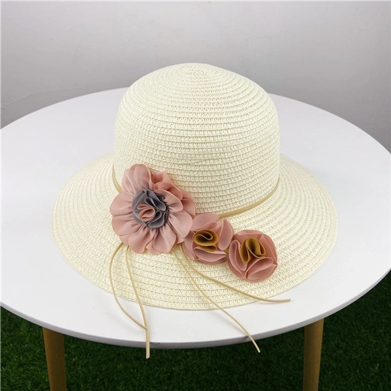 Women's Pastoral Flower Flowers Flat Eaves Straw Hat