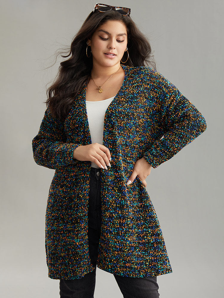 Colour Textured Open Front Cardigan