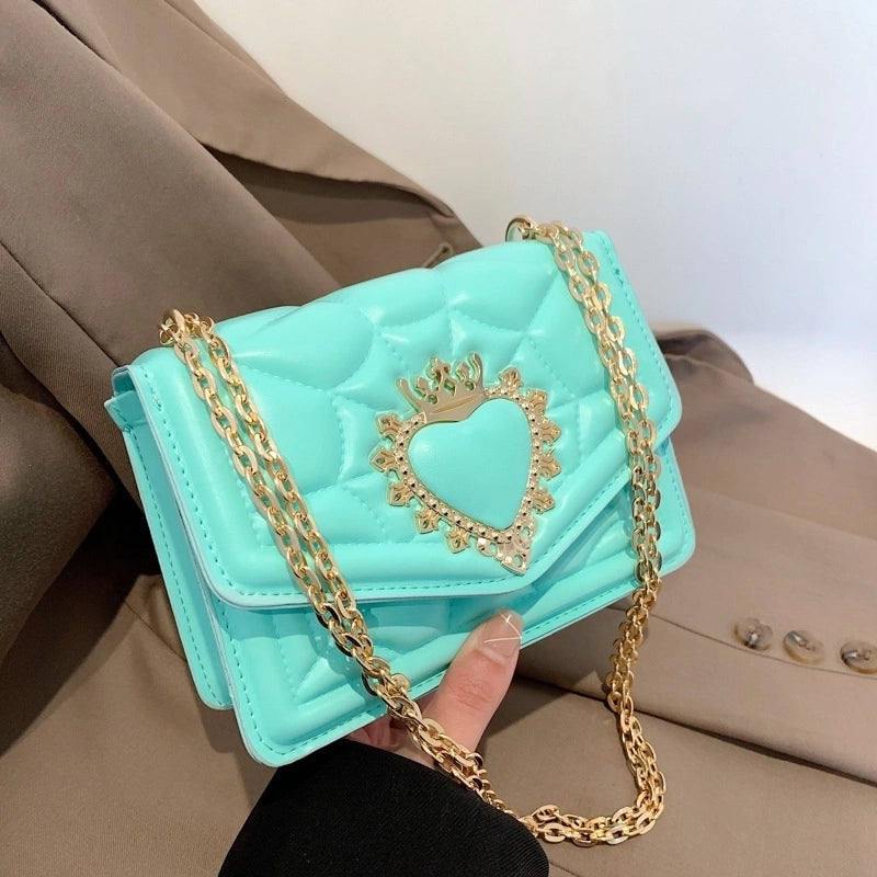 Women's Small Pu Leather Heart Shape Solid Color Fashion Square Magnetic Buckle Crossbody Bag