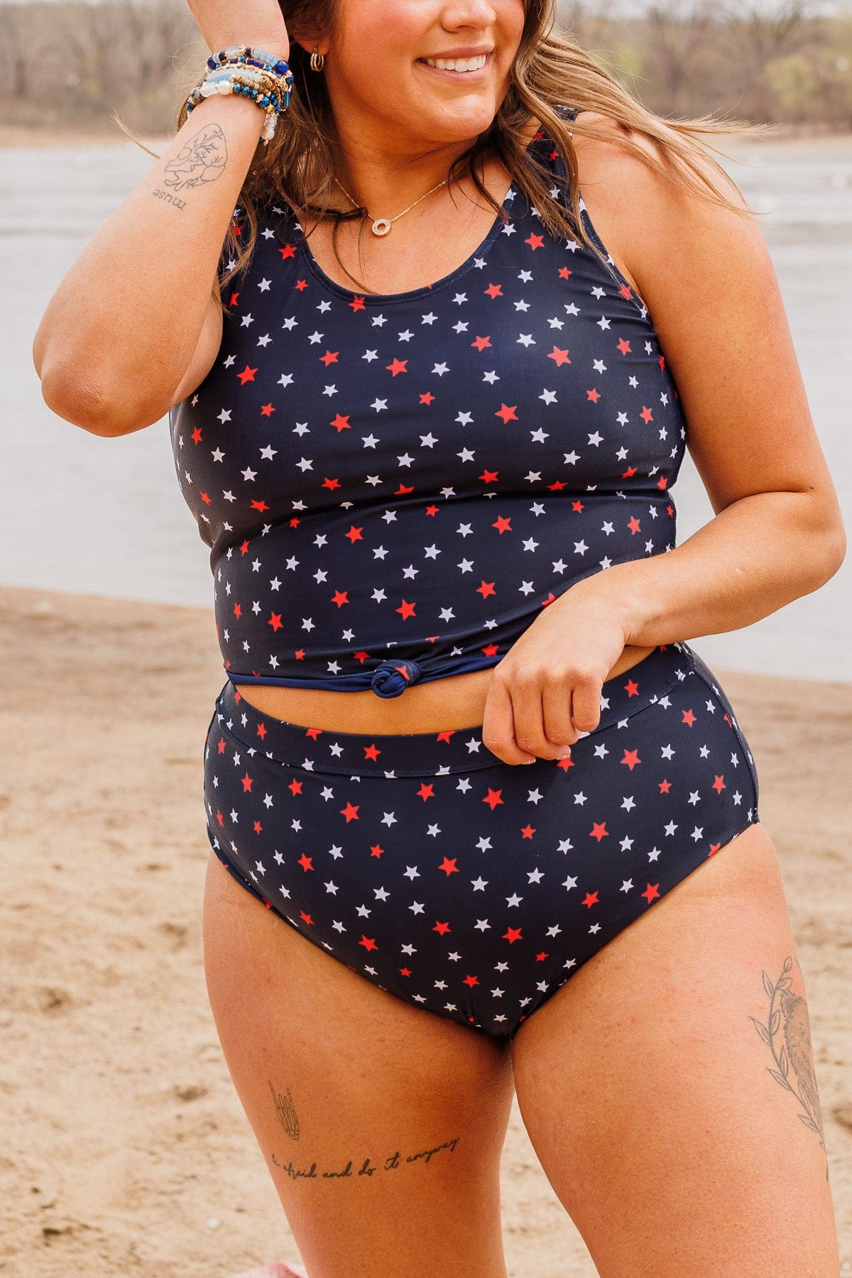 Sandy Shores High-Rise Swim Bottoms- Navy Star Print