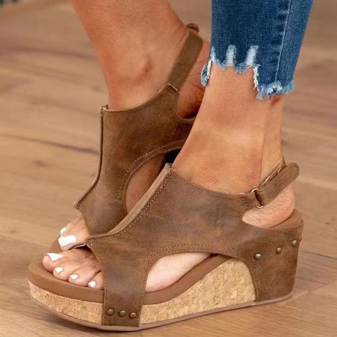 🔥Last Day Promotion 50% OFF - Women's Leather Platform Wedge Sandals