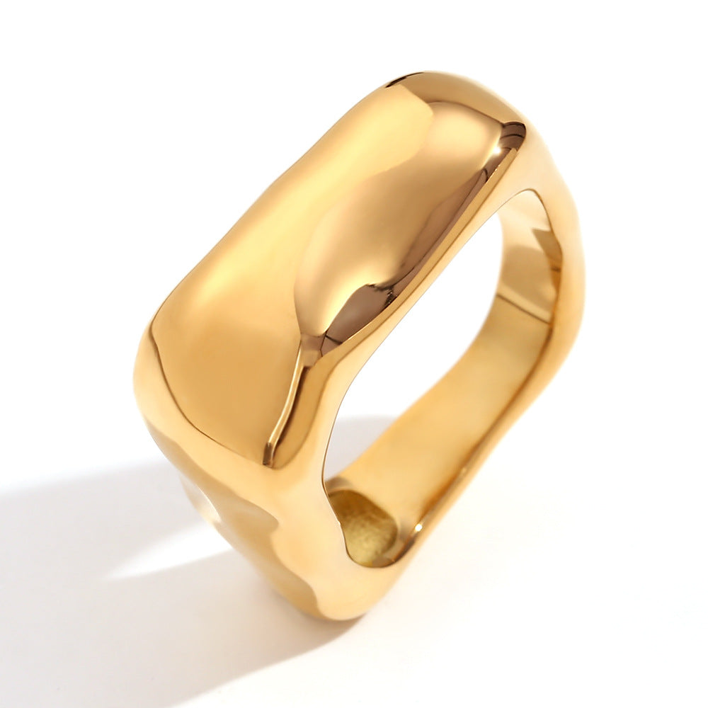 Minimalist Women Quadrilateral Circle Geometric Stainless Steel 18K Gold Plated Rings
