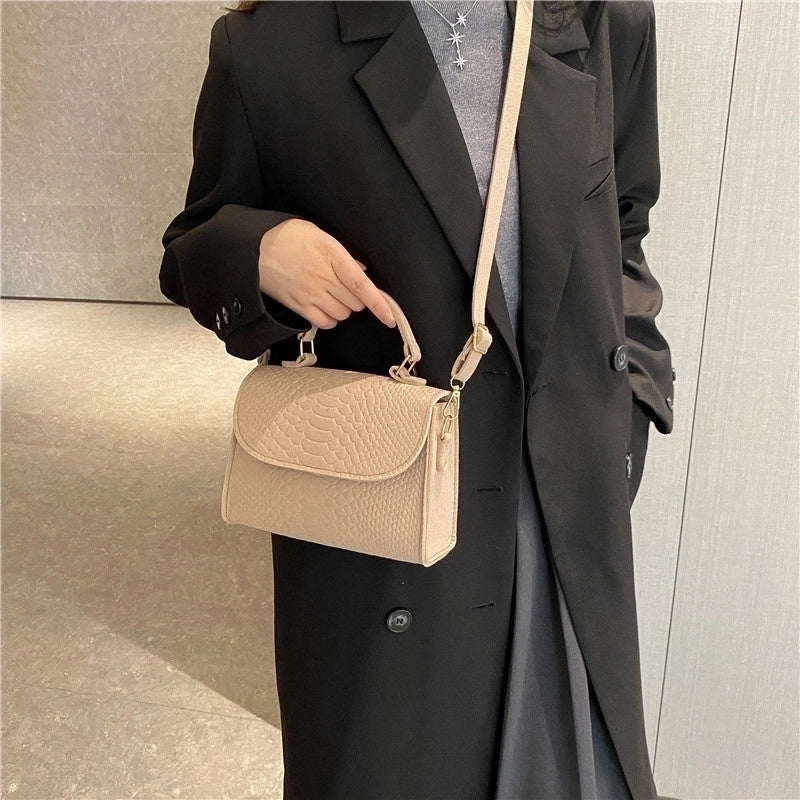 Women's Mini Pu Solid Color Crocodile Fashion Square Magnetic Buckle Flip Cover Shoulder Bag Handbag Crossbody Bag