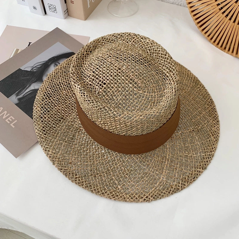 New Style Beach Travel And Vacation Straw Hat Concave Shape Travel Hat Handmade Seaweed Sun Hat For Men And Women