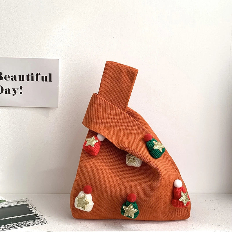 Christmas Women's Medium Polyester Christmas Hat Star Streetwear Square Open Handbag