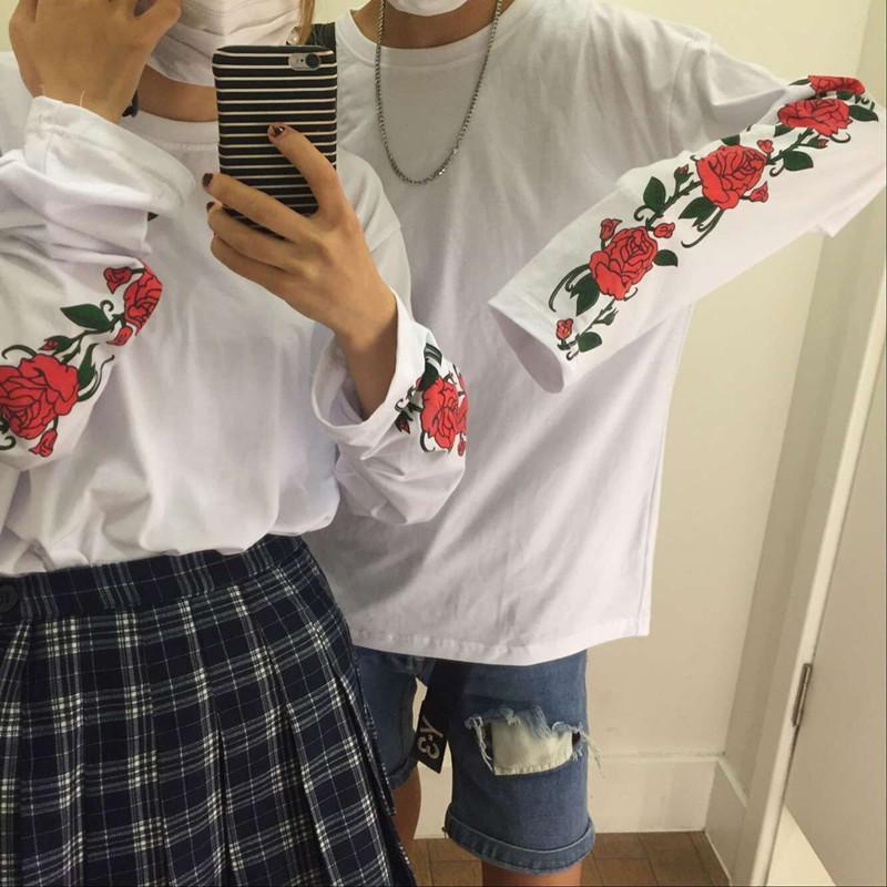 Rose Printed Loose Long Sleeve Tee