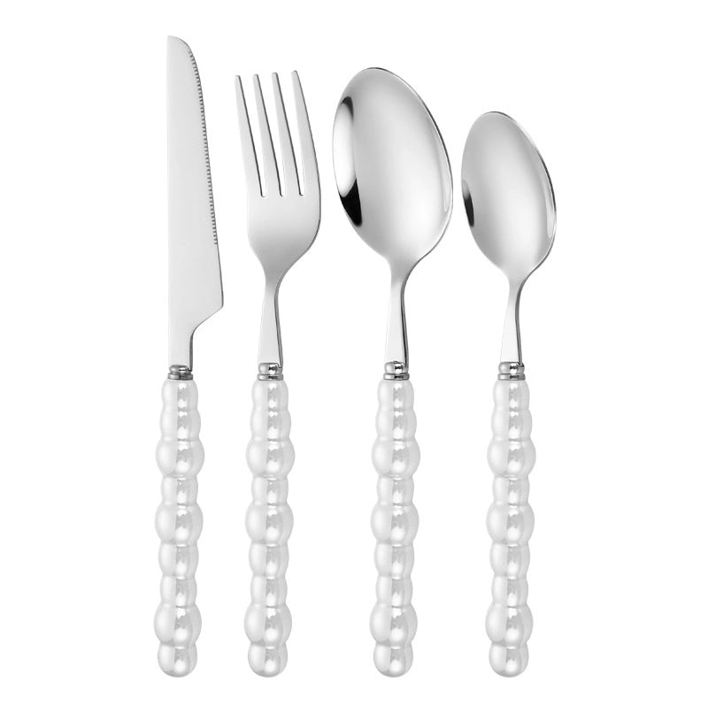 Ceramic Pearl Handle Stainless Steel Knife. Fork And Spoon Creative Light Luxury Western Food Hotel Steak Knife Dessert Spoon Tableware Suit