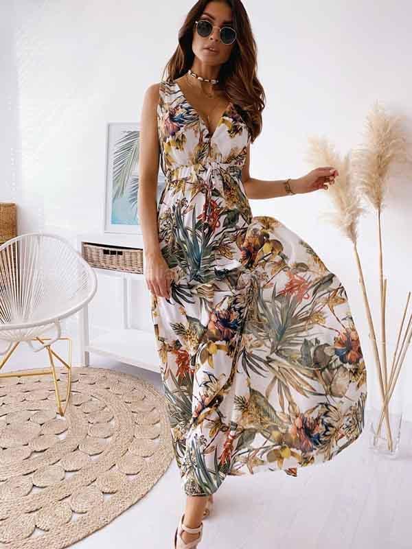 V-Neck Print Maxi Dress