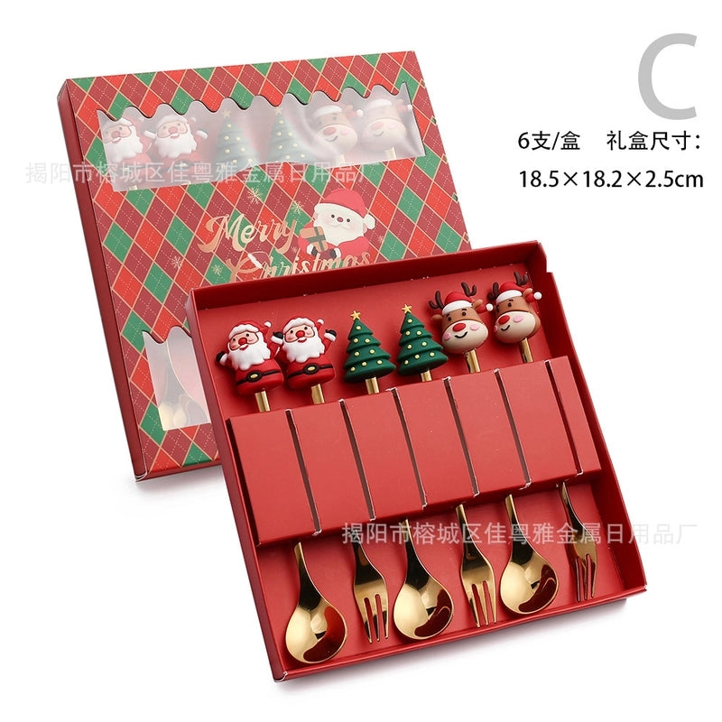 Christmas Christmas Santa Claus Stainless Steel Spoon Fruit Fork 1 Set