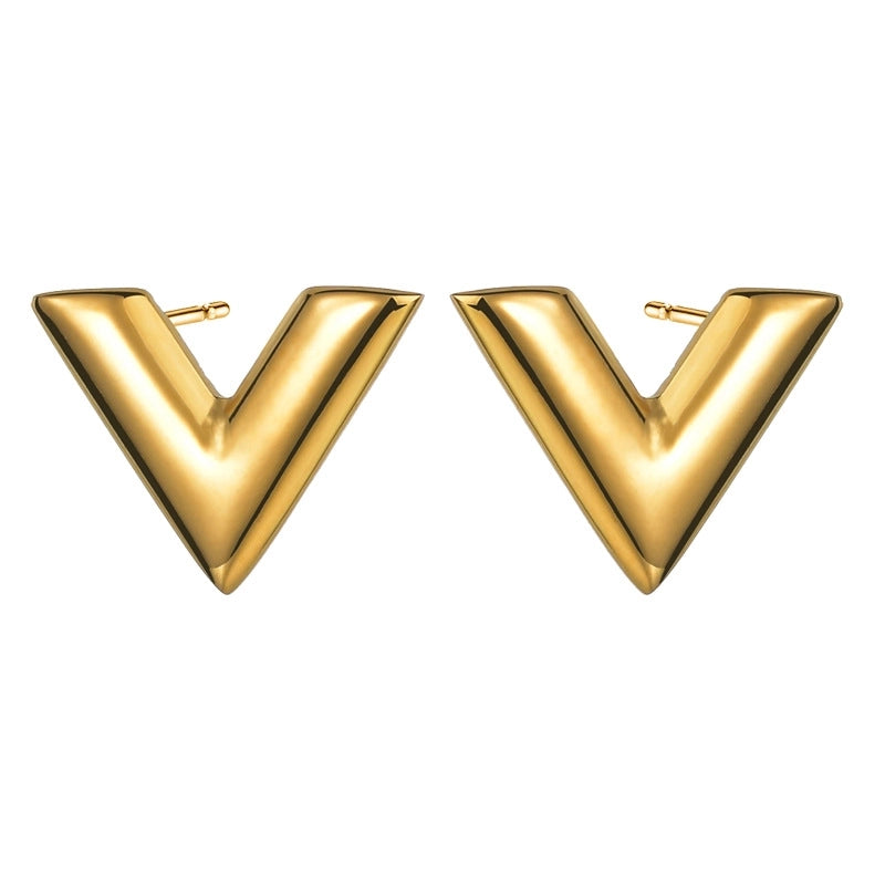 Fashion V Shape Stainless Steel Plating Bracelets Earrings Necklace