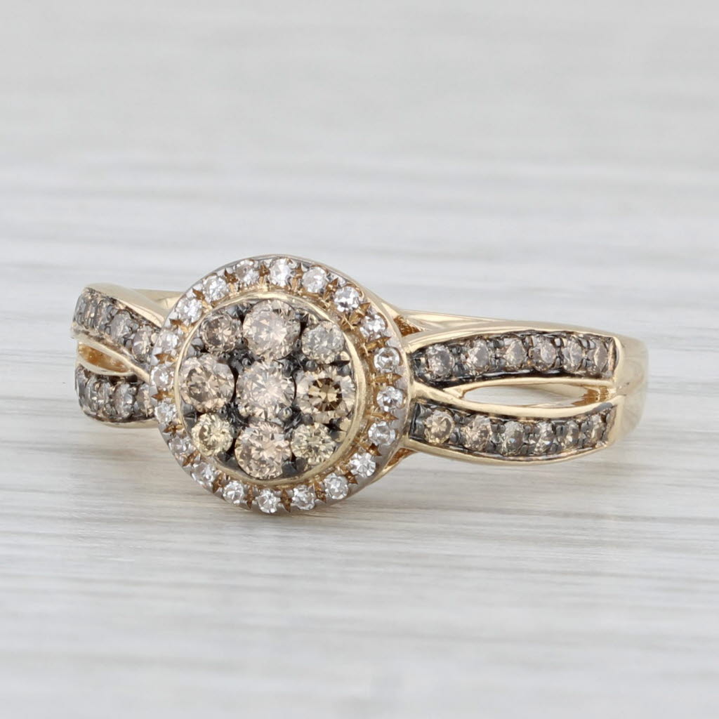 0.34ctw Brown Diamond Cluster Halo Engagement Ring 14k Yellow Gold Size 5