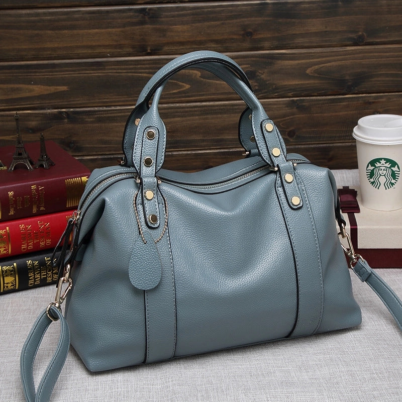 Women's All Seasons Pu Leather Solid Color Elegant Pillow Shape Zipper Handbag Boston Bag