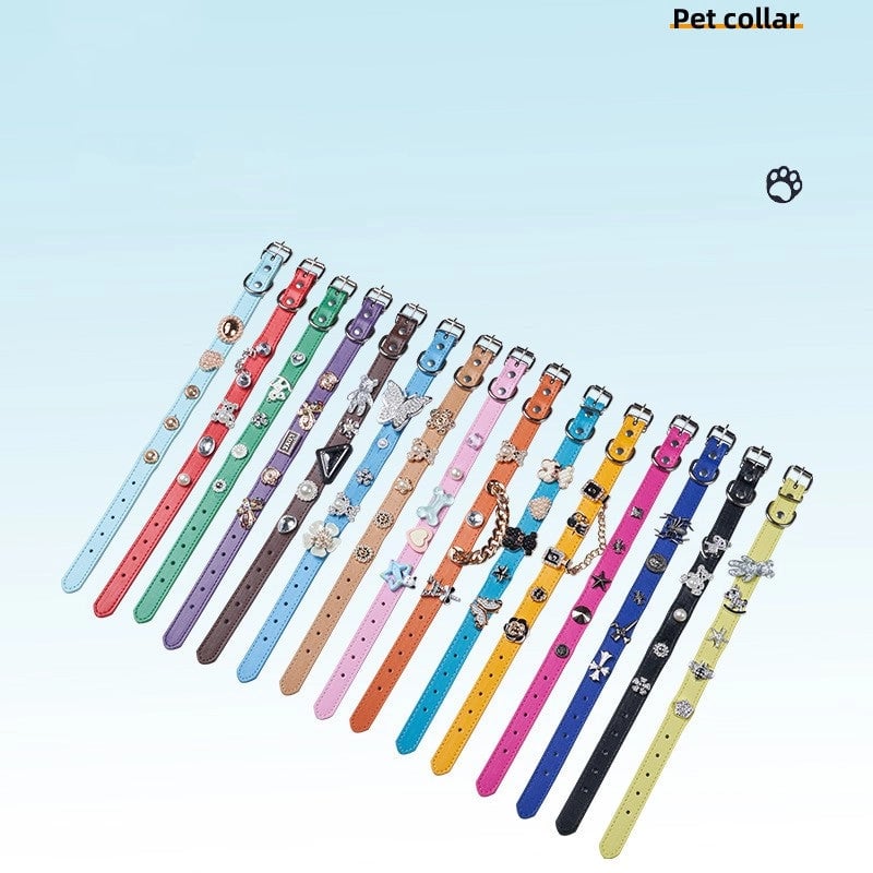 Cool Style Pu Leather Bear Rhinestone Inlaid Pearls Pet Collar