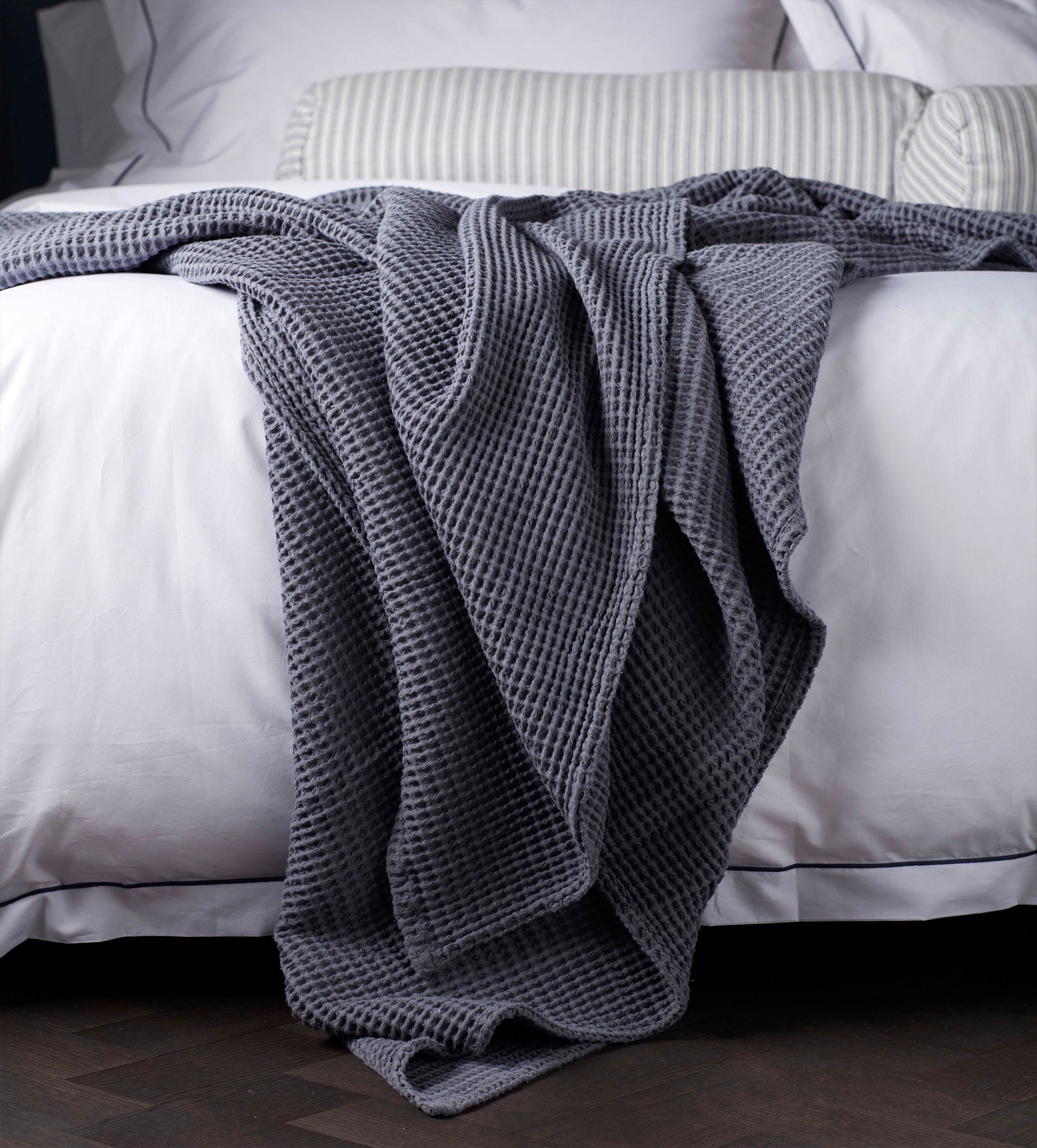 Blue Big Waffle 100% Cotton Throw