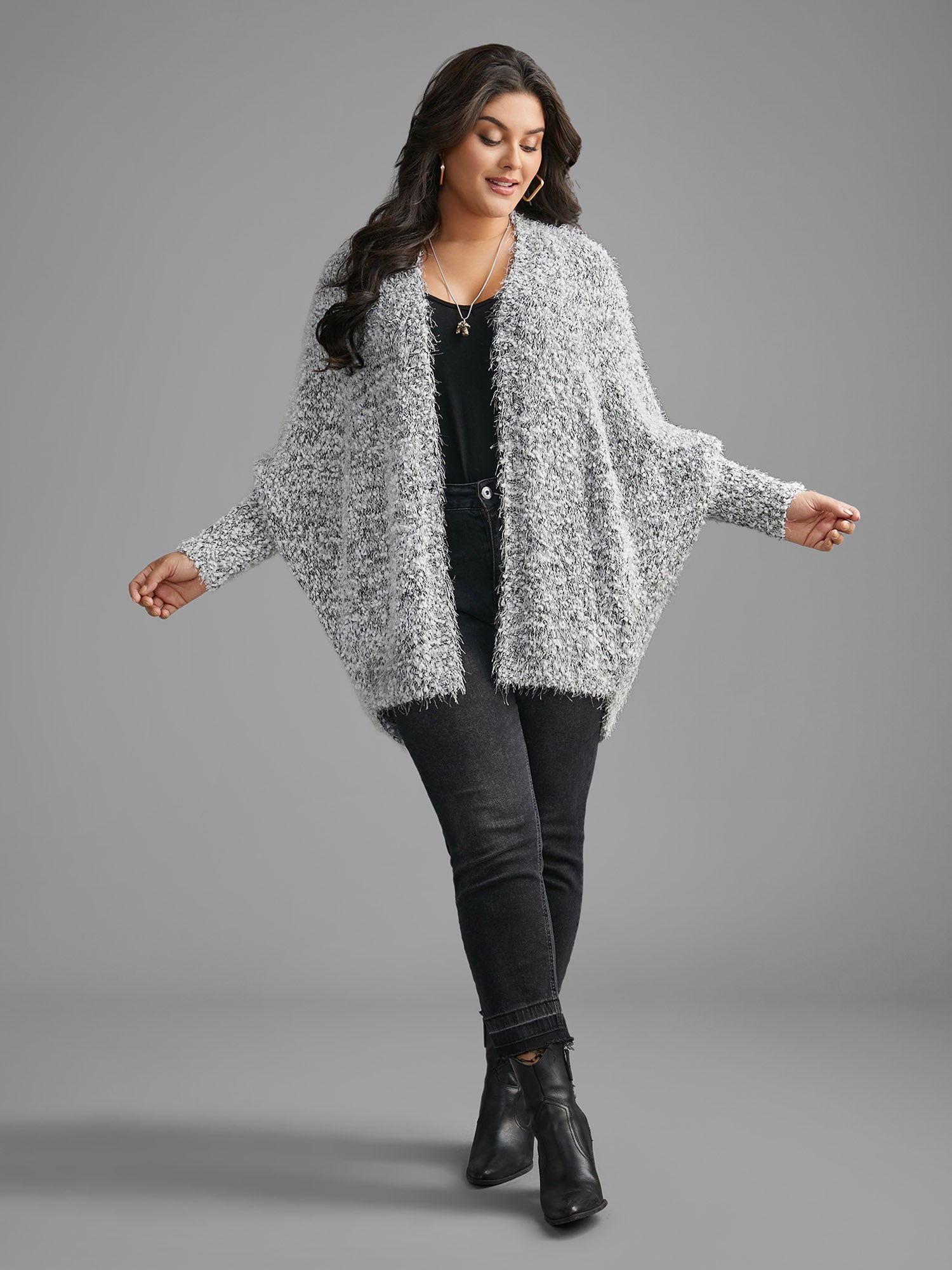 Heather Arc Hem Dolman Sleeve Cardigan