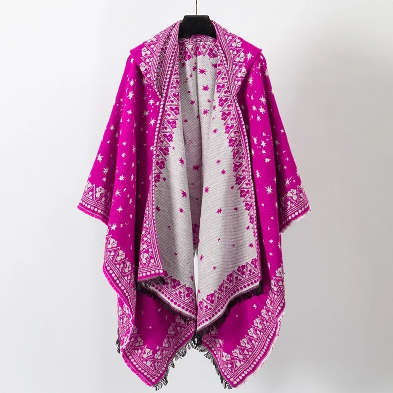 New Poncho Shawl In Stock Hooded Split Knitted Shawl Cashmere-like Warm Scarf For Women