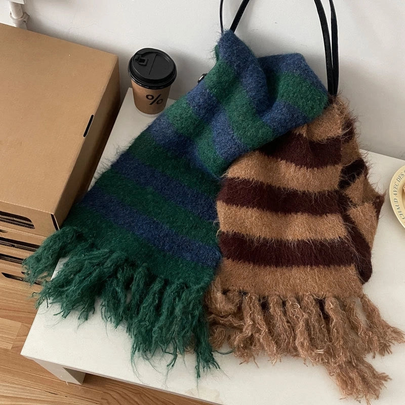Women's Casual Minimalist Stripe Imitation Cashmere Tassel Scarf